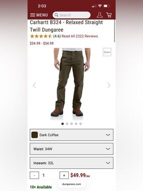 Carhartt Men's Relaxed Straight Twill Pants - Dark Coffee Brown